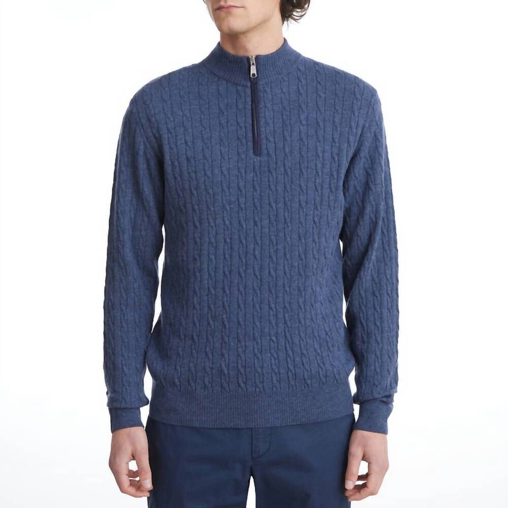 NEW EMANUEL BERG premium luxury cable quarter zip sweater in dark blue